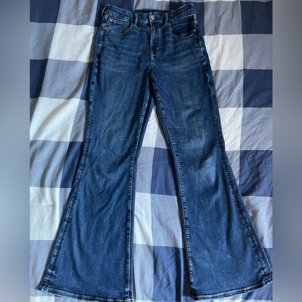 American Eagle Outfitters Curvy Super High Waisted Blue Flare Jeans